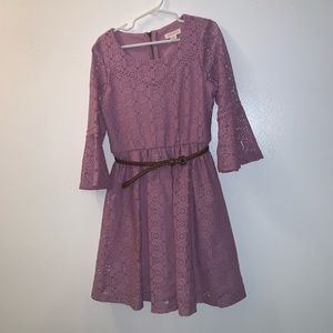 Girls Lavender Lace Dress with Belt